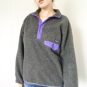 Patagonia Synchilla Snap-T Fleece Pullover Jacket Grey Purple Womens Size Large